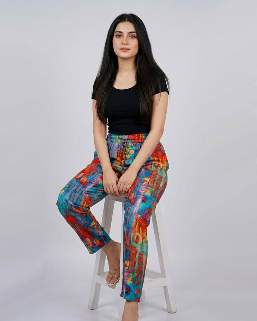 Ethnic Pattern Straight Leg Pants