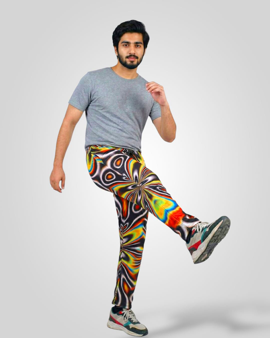 Men Psychedelic Swirl Print Elastic Waist Trousers – Casual & Lounge Wear