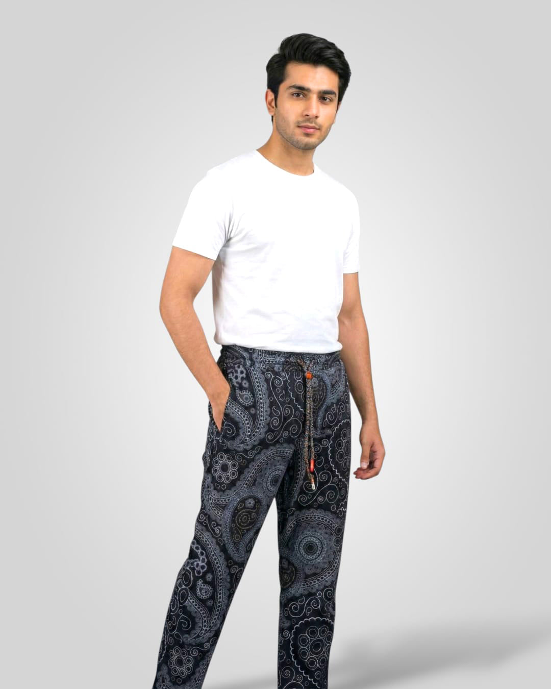 Paisley Print Elastic Waist Trousers – Casual & Lounge Wear