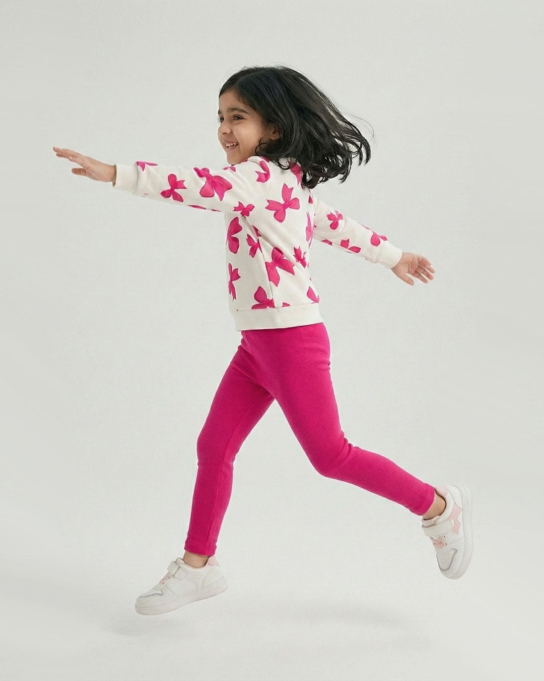 Girls Pink Bow Print Sweatshirt & Leggings Set