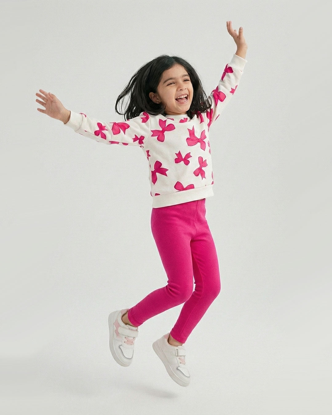 Girls Pink Bow Print Sweatshirt & Leggings Set