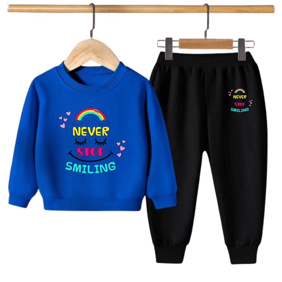 Never Stop Smiling Kids Sweatshirt & Jogger Set – for Boys & Girls