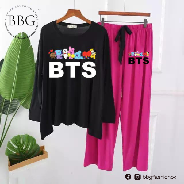 Black BTS and Cartoons Printed Loungewear