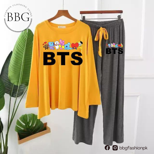 Yellow BTS and Cartoons Printed Loungewear