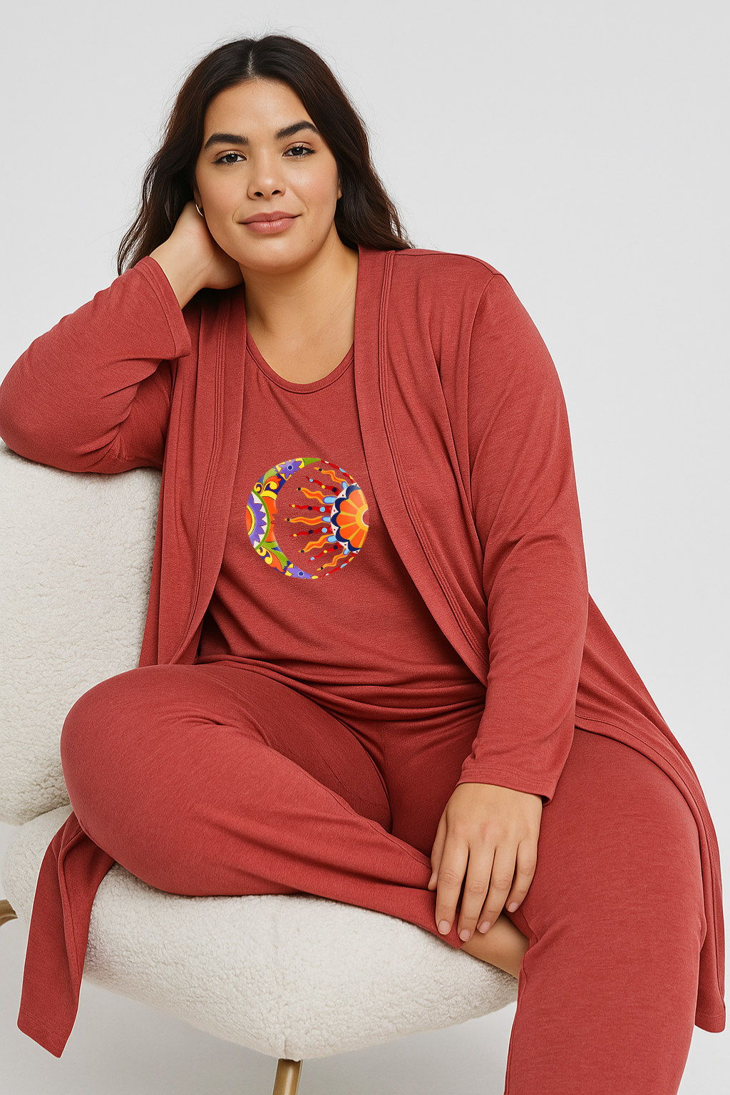 Women’s 3 Piece Nightwear Lounge Set with Moon &amp; Sun Print | Plus Size Loungewear