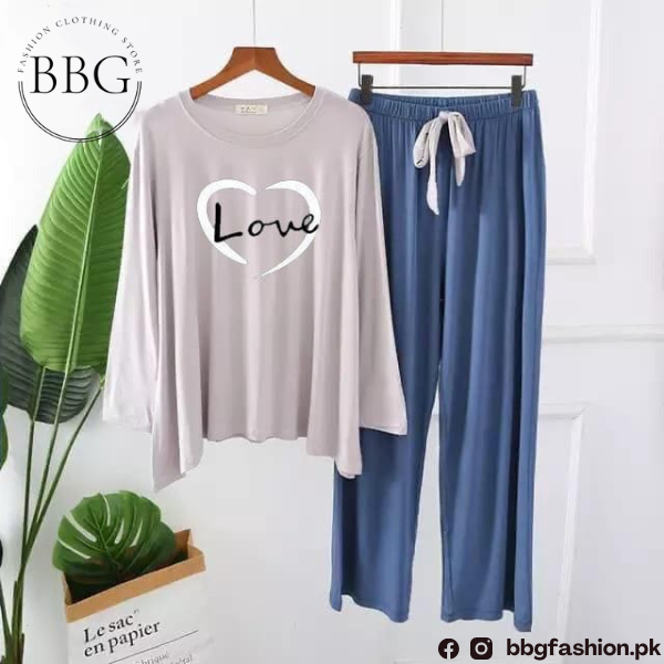 White Love Heart Printed Loungewear