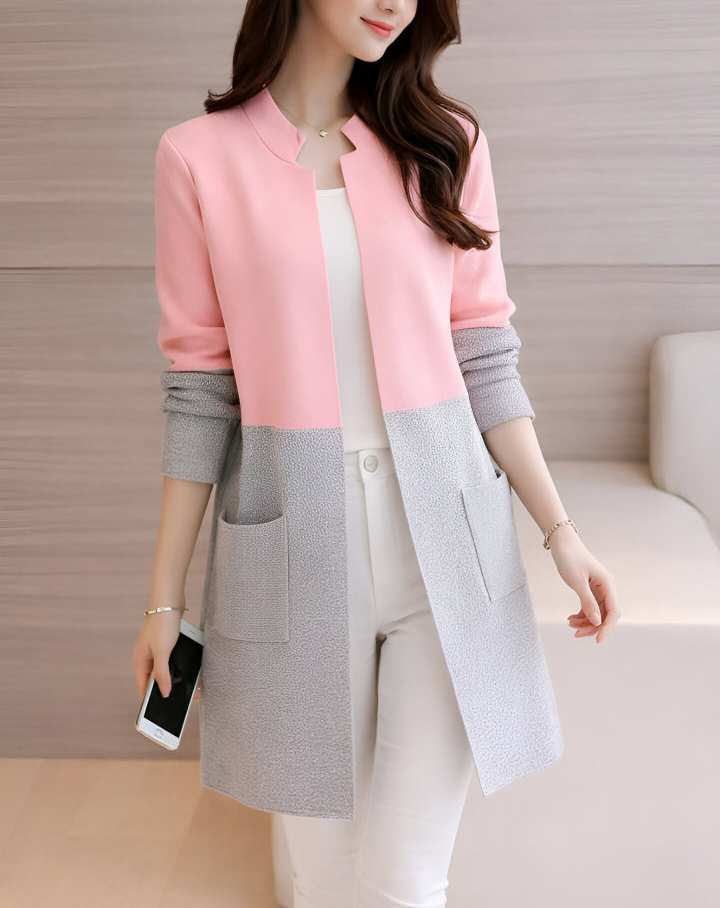 Pink Contrast Long Sleeve Fashion Cardigan Sweater