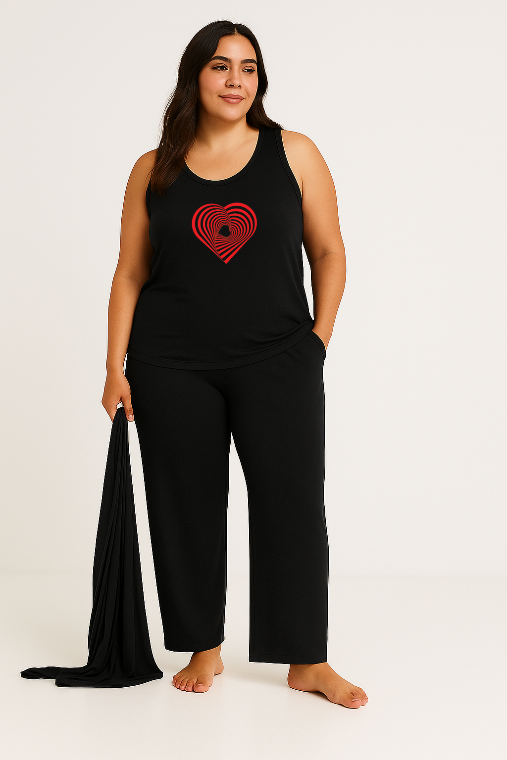 Women’s 3 Piece Nightwear Lounge Set with Gemetrical Heart Print | Plus Size Loungewear