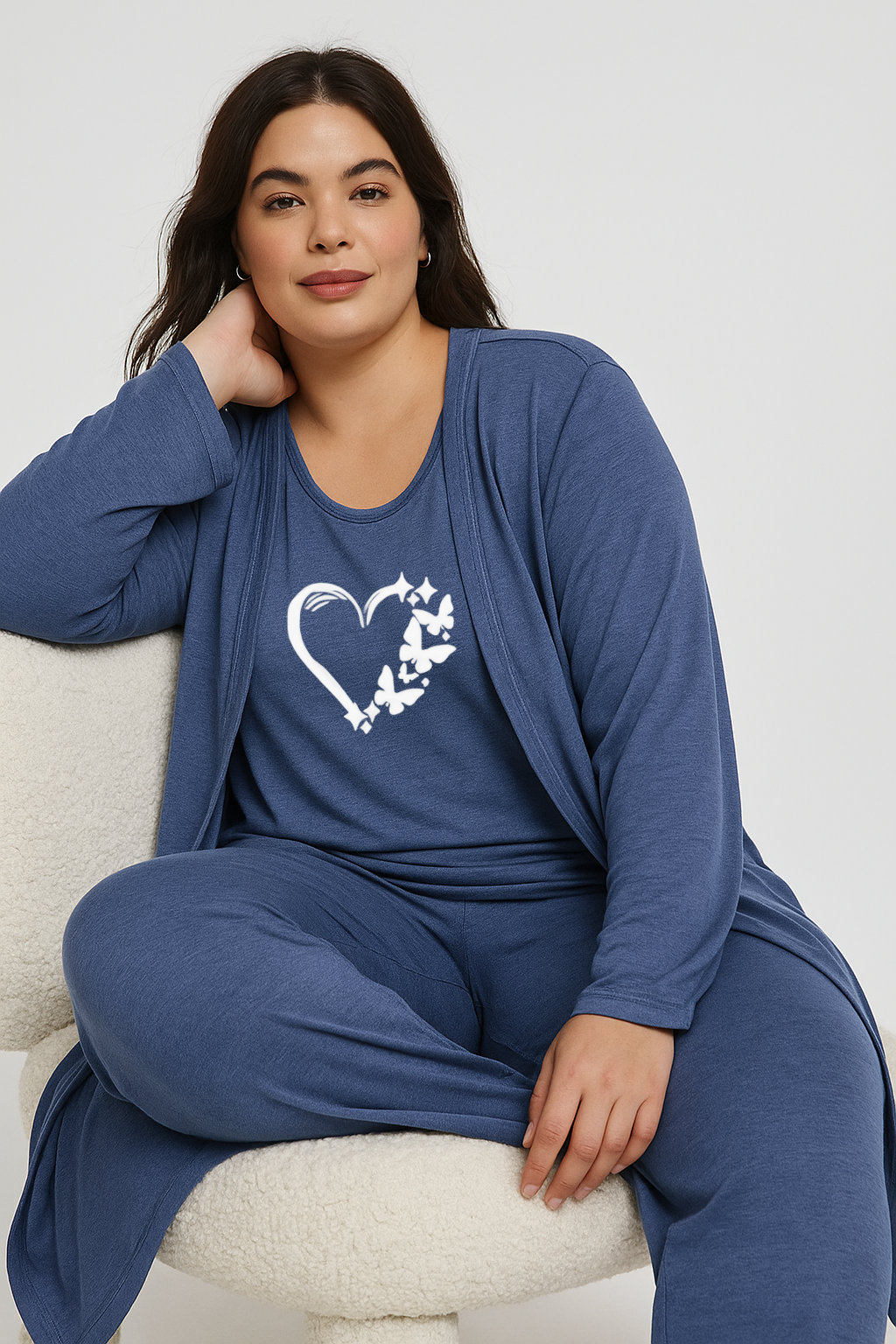 Women’s 3 Piece Nightwear Lounge Set with Butterfly Love Print | Plus Size Loungewear