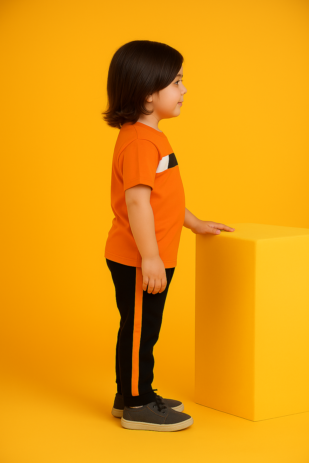 Trendy Kids' Orange Block T-Shirt & Pant Set