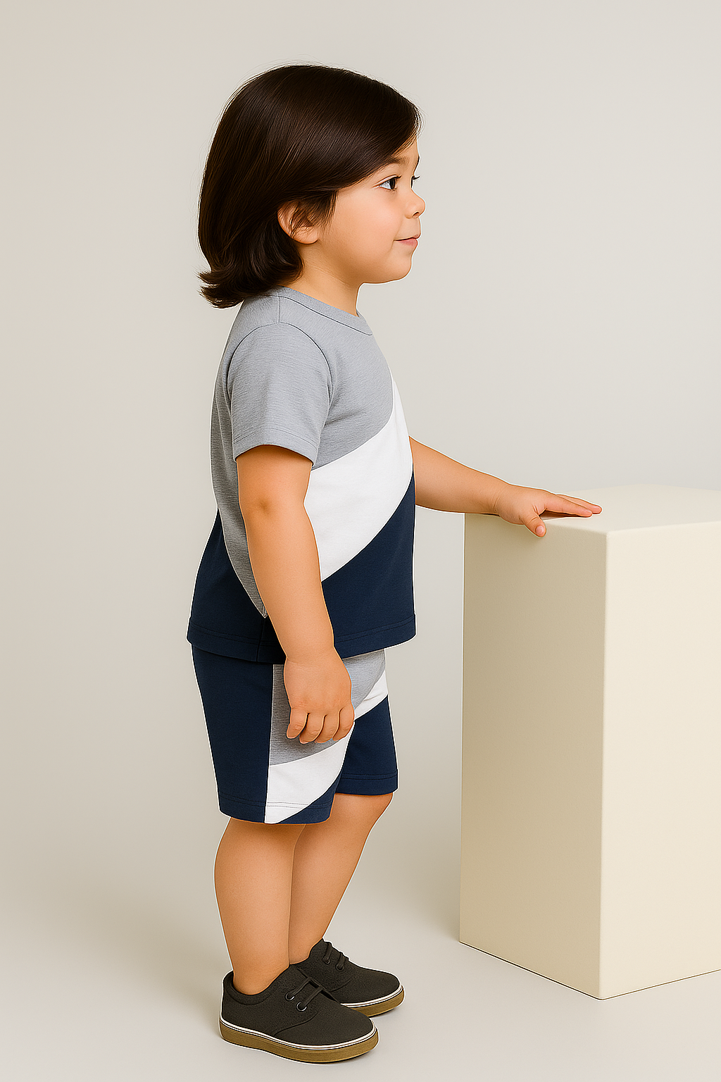 Blue Block Pattern Short Set