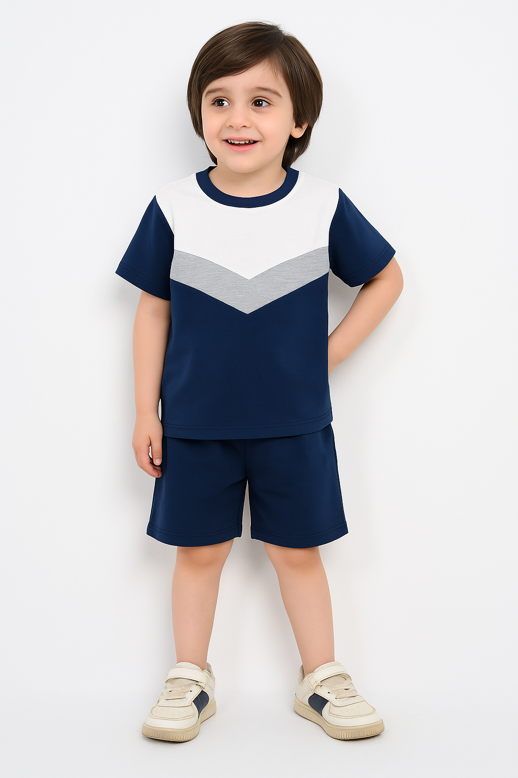 Blue Grey Panel Kids Short Sleeve Kids Wear