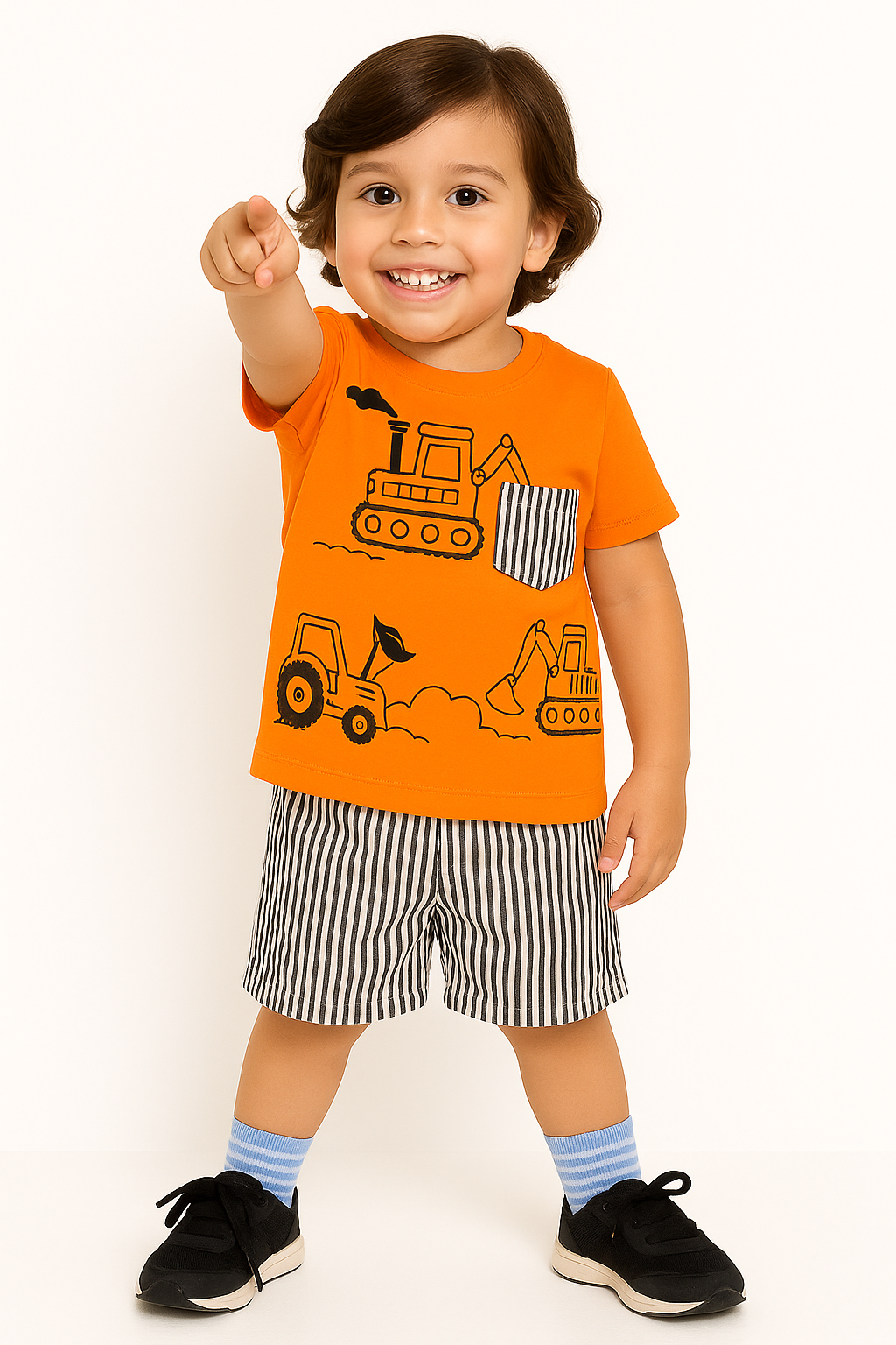 Orange White & Black Pocket Short Set