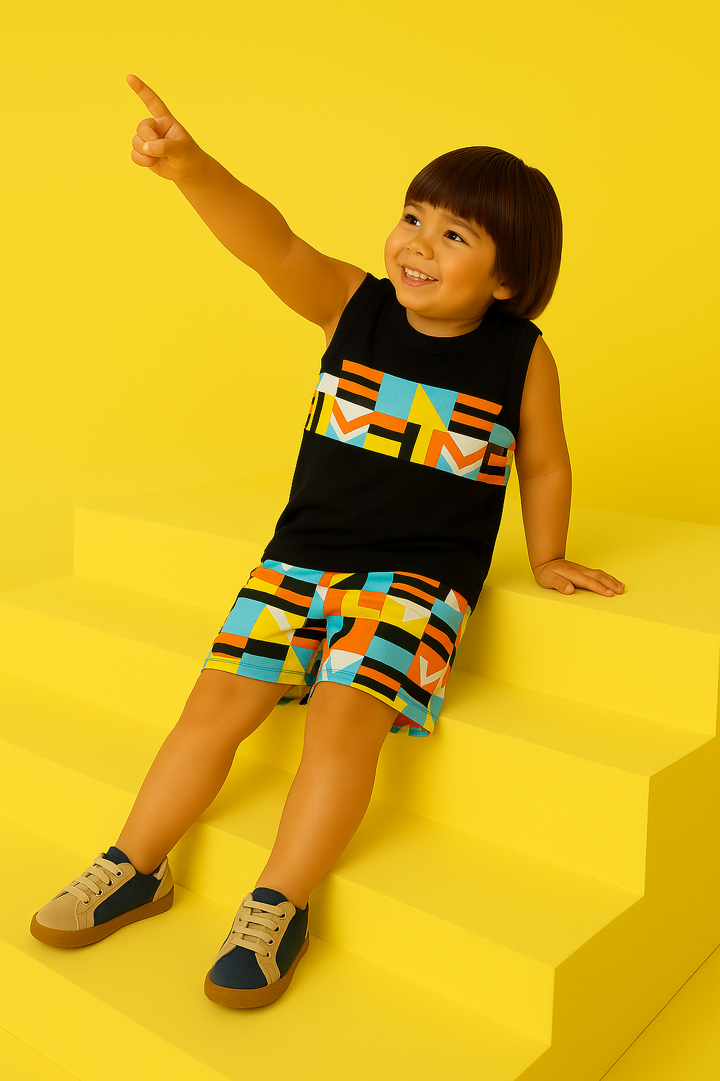Colorful Geometry Print Tank Top and Shorts Set