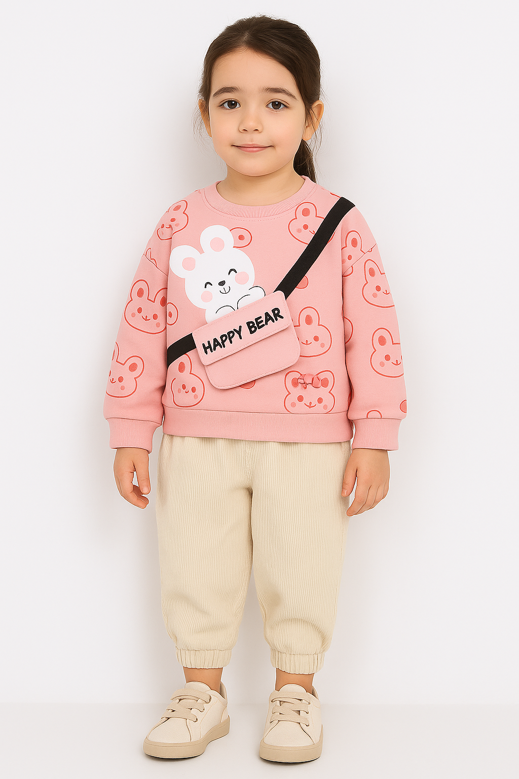 Happy Bear Printed Sweatshirt Set