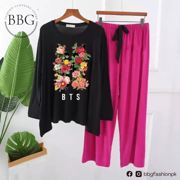 Black Flowered and BTS Printed Loungewear