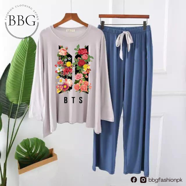 White Flowered and BTS Printed Loungewear