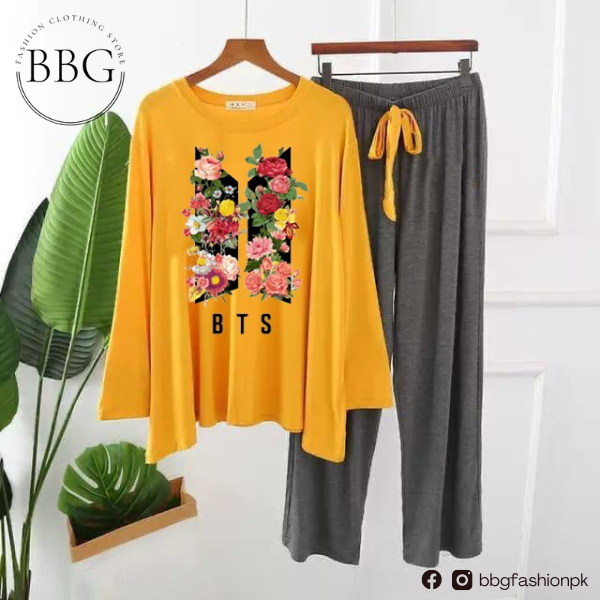 Yellow Flowered and BTS Printed Loungewear