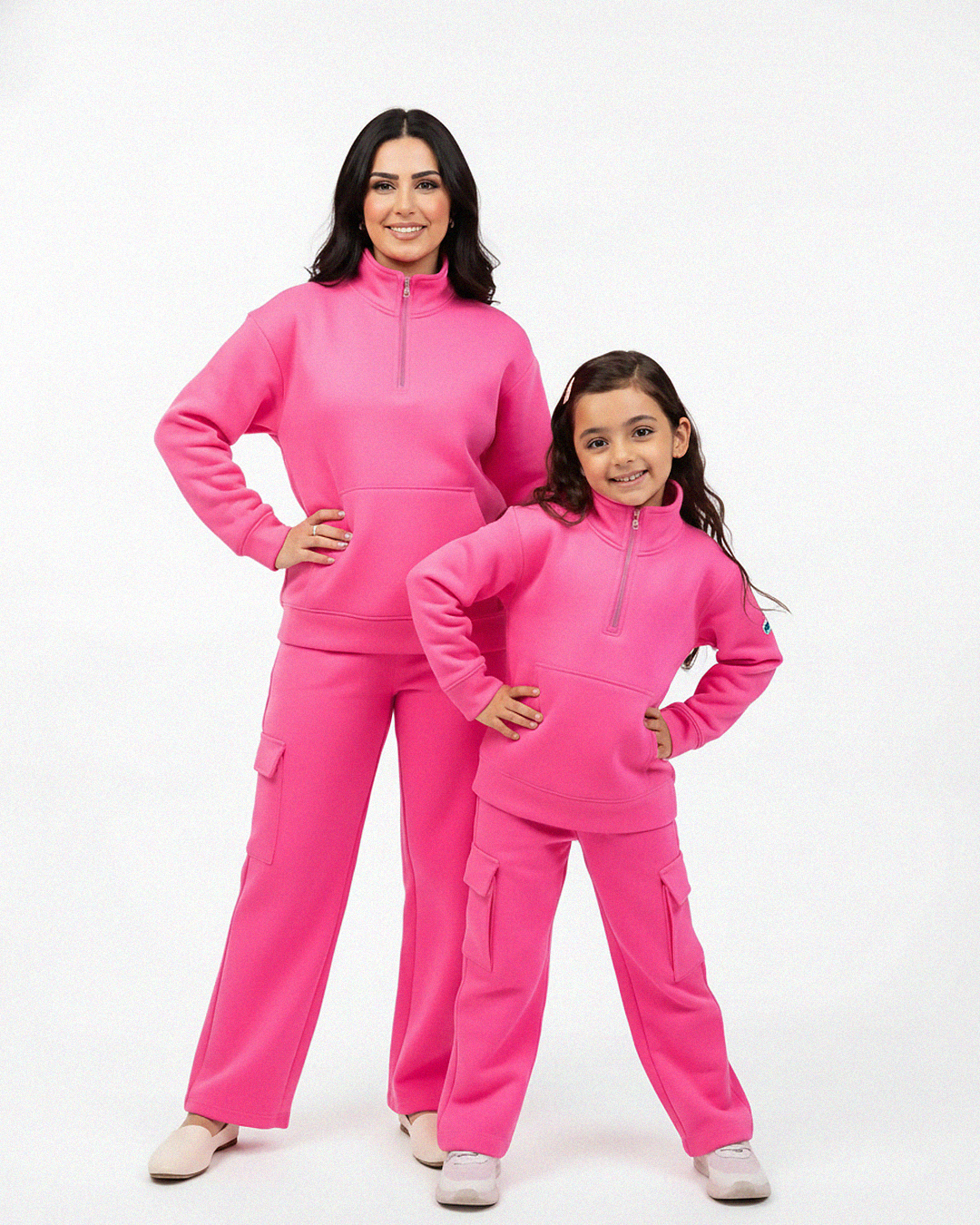 Mom & Me Pink Half-Zip Fleece Tracksuit