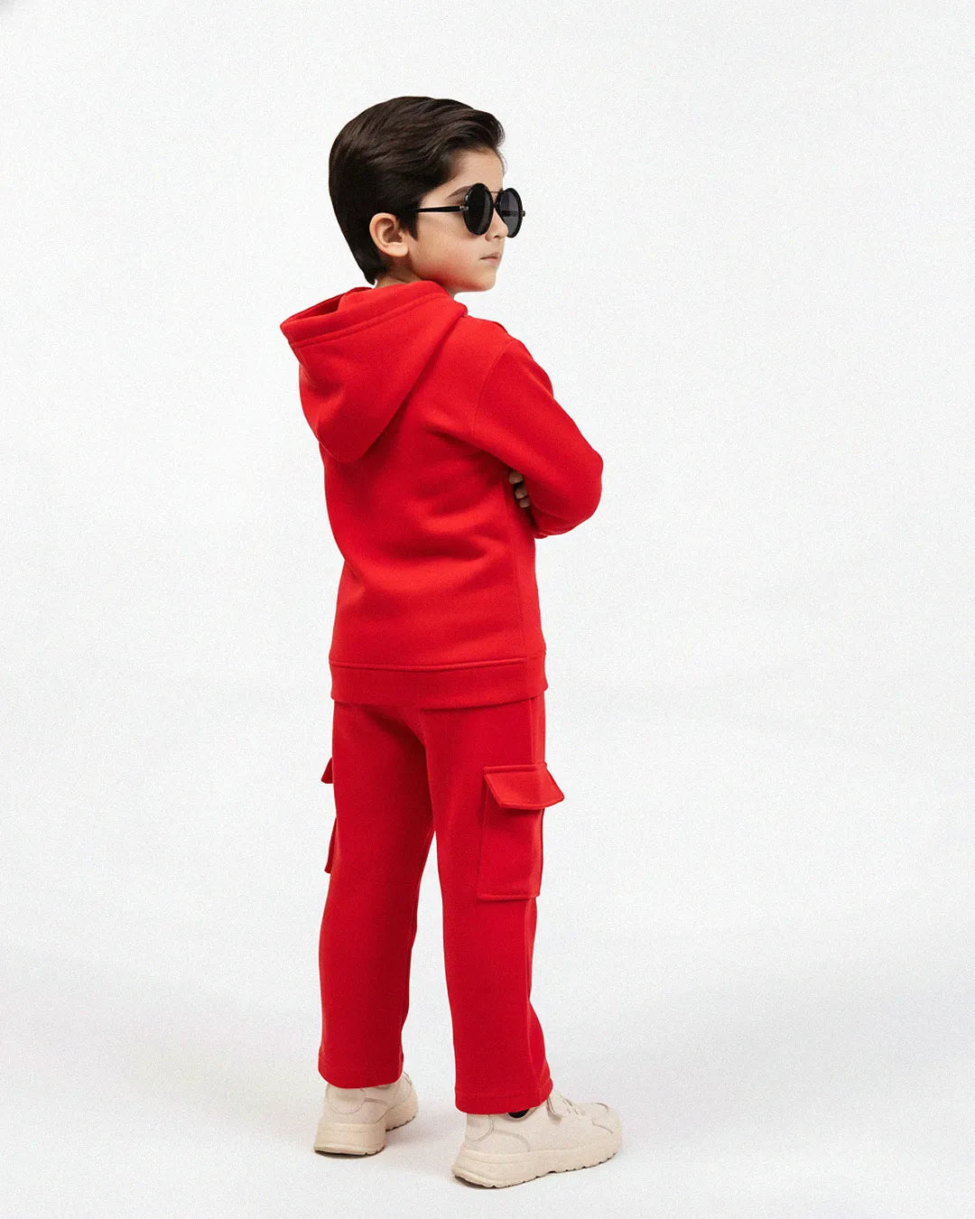 Kids Premium Red Fleece Cargo Tracksuit | Unisex