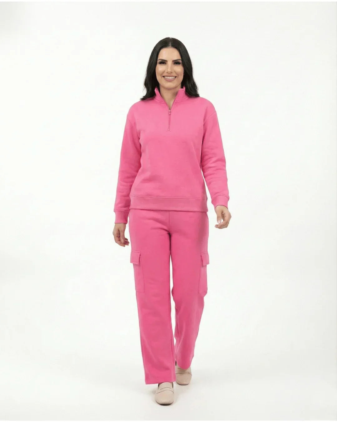 Women’s Pink Quarter-Zip Winter Fleece Tracksuit
