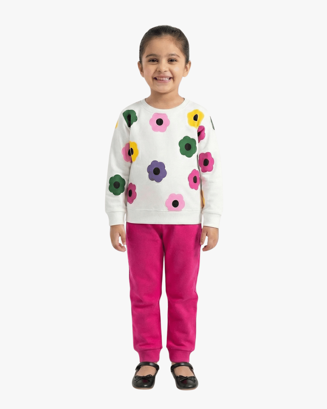 Girls Floral Print Fleece Sweatshirt & Jogger Set