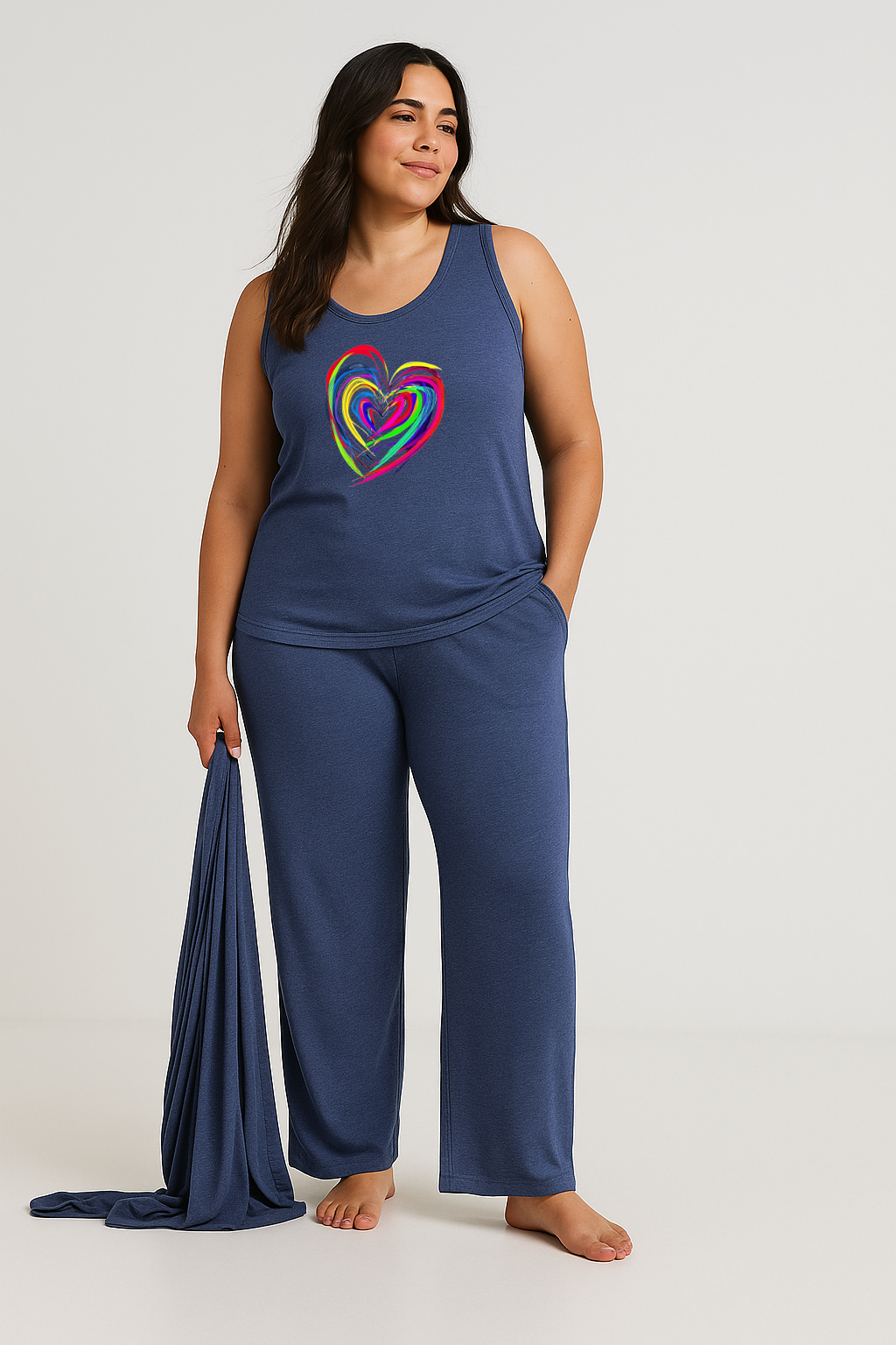 Women’s 3 Piece Nightwear Lounge Set with Neon Heart Print | Plus Size Loungewear