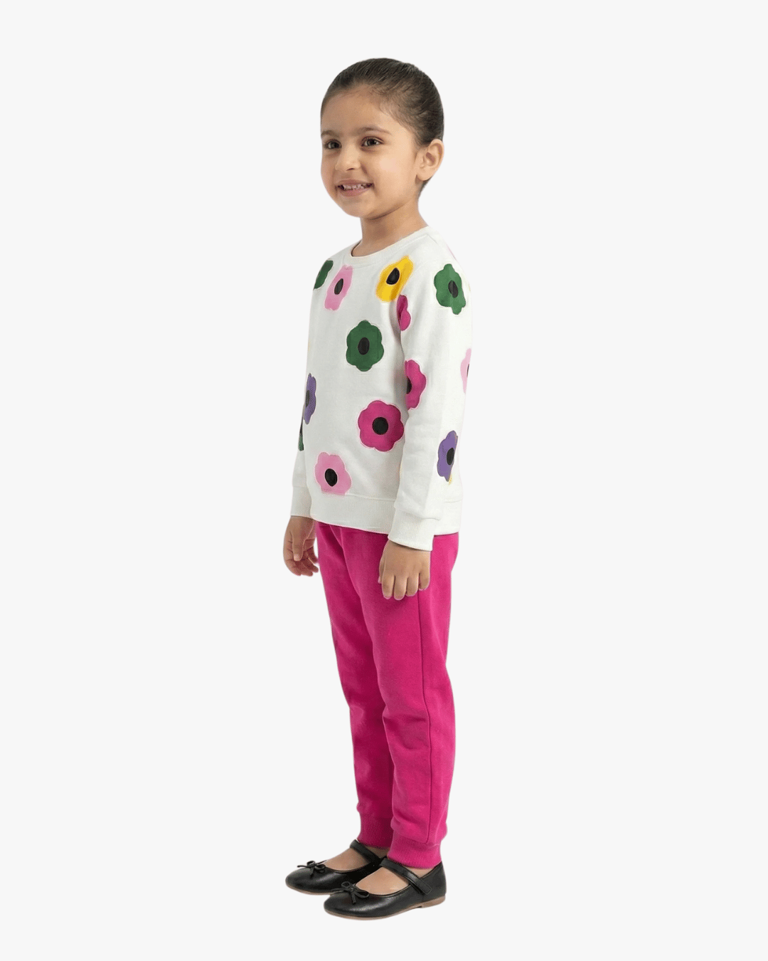 Girls Floral Print Fleece Sweatshirt & Jogger Set