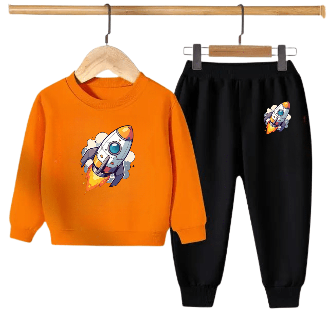 Rocket Print Kids Sweatshirt & Jogger Set –for Boys & Girls
