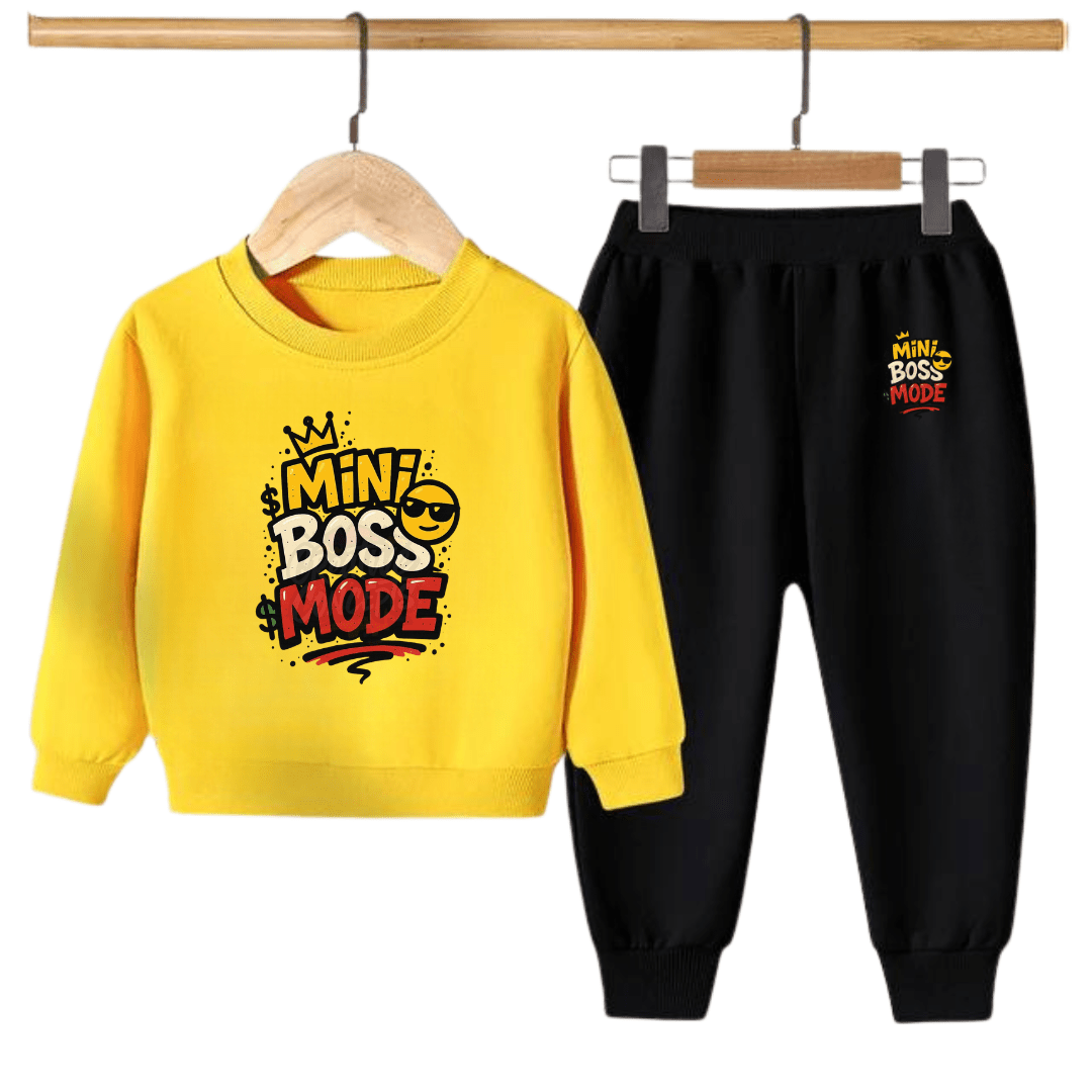 Kids “Mini Boss Mode” Sweatshirt & Jogger Pant Set – Winter Tracksuit for Boys & Girls