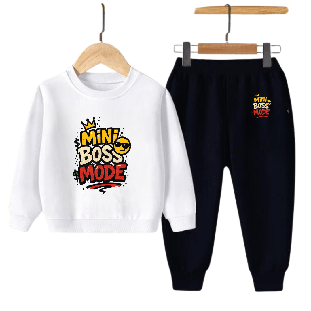 Kids “Mini Boss Mode” Sweatshirt & Jogger Pant Set – Winter Tracksuit for Boys & Girls