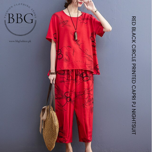 Black Circle Printed Capri PJ Set