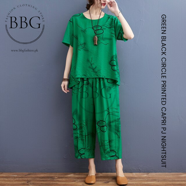 Black Circle Printed Capri PJ Set
