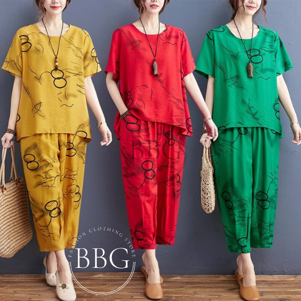 Black Circle Printed Capri PJ Set