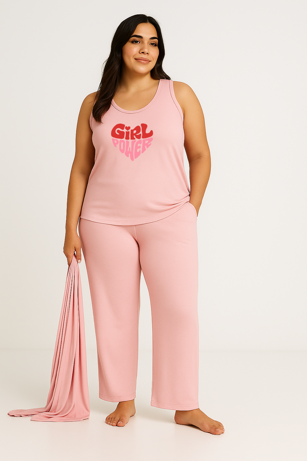 Women’s 3 Piece Nightwear Lounge Set with Girl Power Print | Plus Size Loungewear