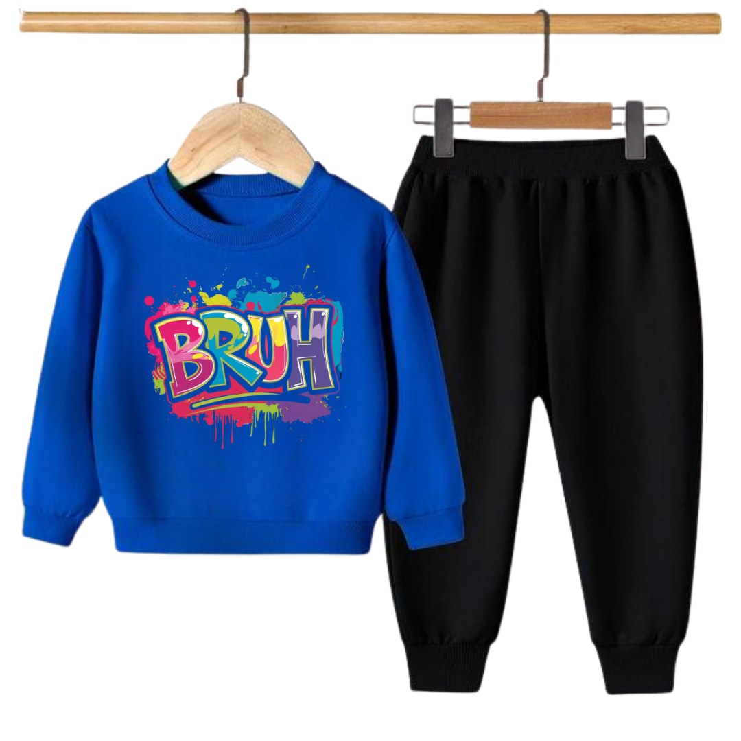 BRUH Graffiti Print Kids Sweatshirt & Jogger Set – Winter Tracksuit for Boys & Girls