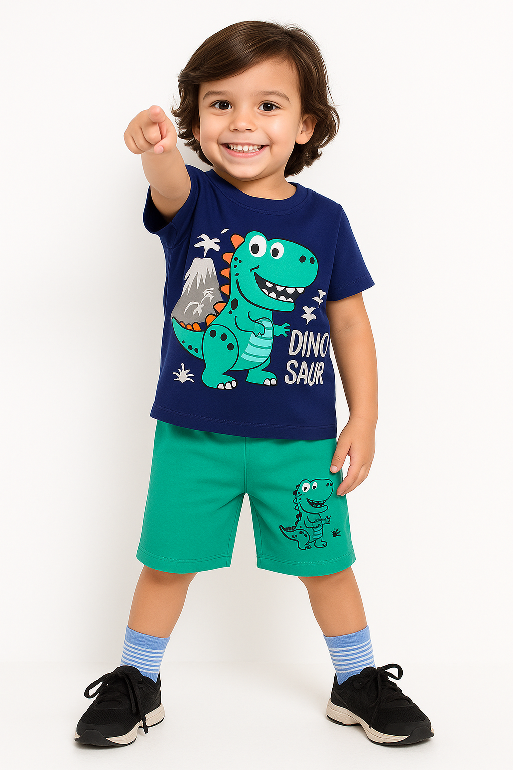 Blue Green Printed Kids Short Sleeve Kids Wear