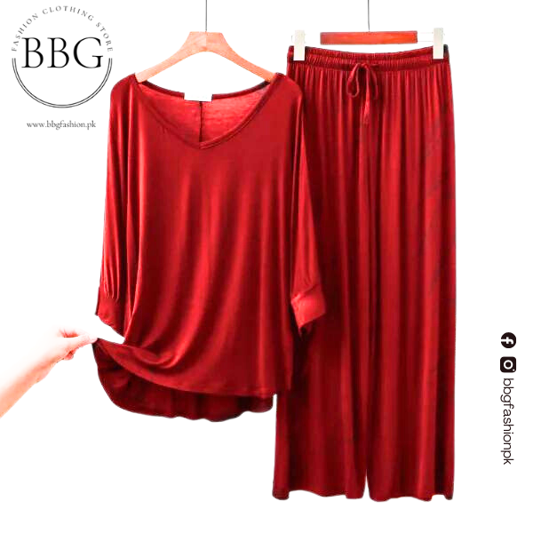 Red V-Neck Women Night Suit PJ Set ARTICLE NO# 56