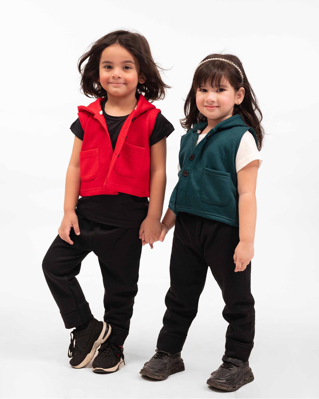 Kids Trendy Hoodie Vest | Forest Green