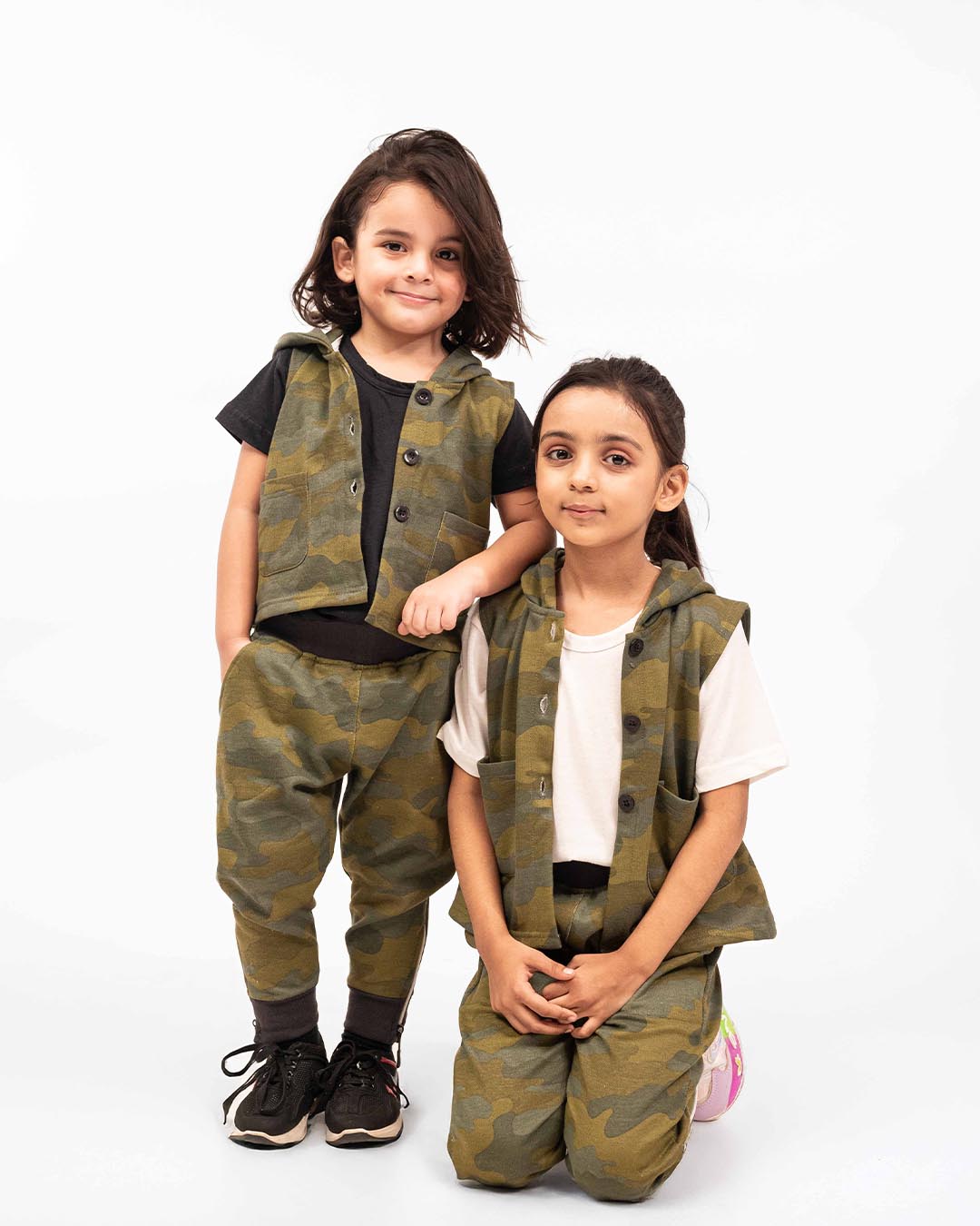 Kids Camo Co-Ord Set – Sleeveless Hoodie & Jogger Pants