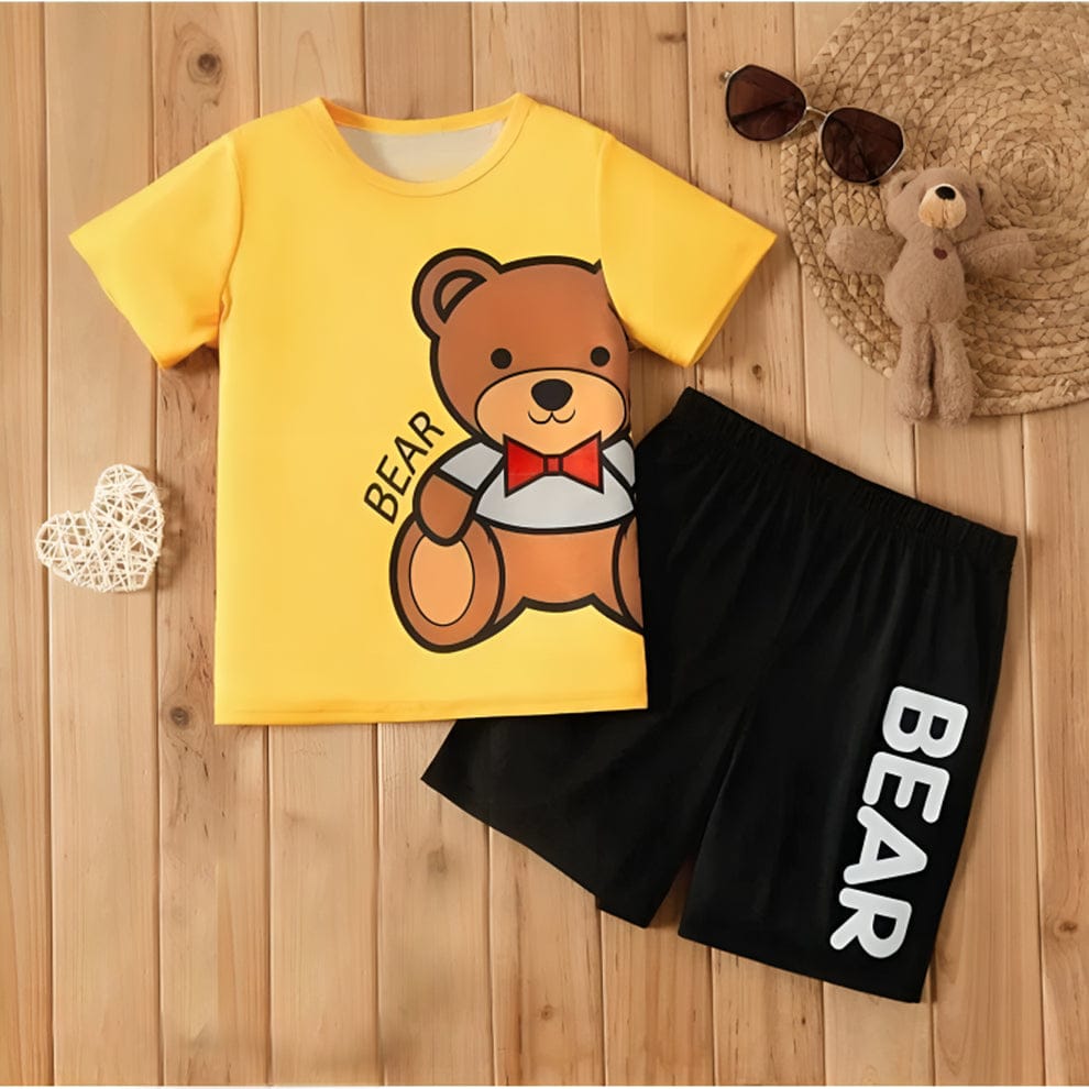 Kids’ Teddy Bear Printed Summer Outfit – T-Shirt & Shorts Set