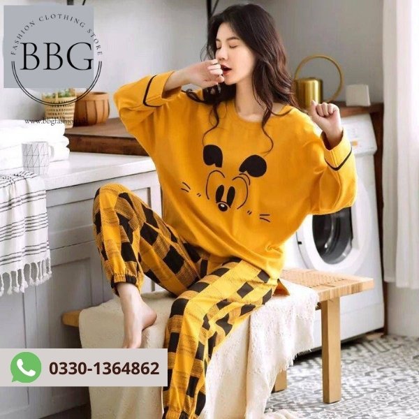 Mustard Contrast Check Woman Pajama Set