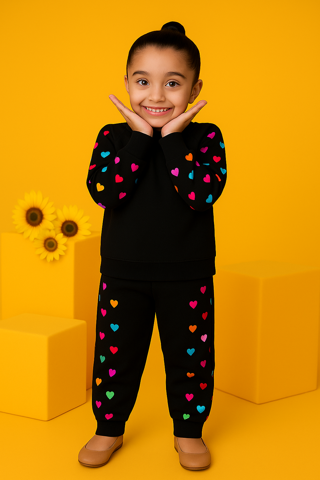 Colourful Heart Printed Sweatshirt Set