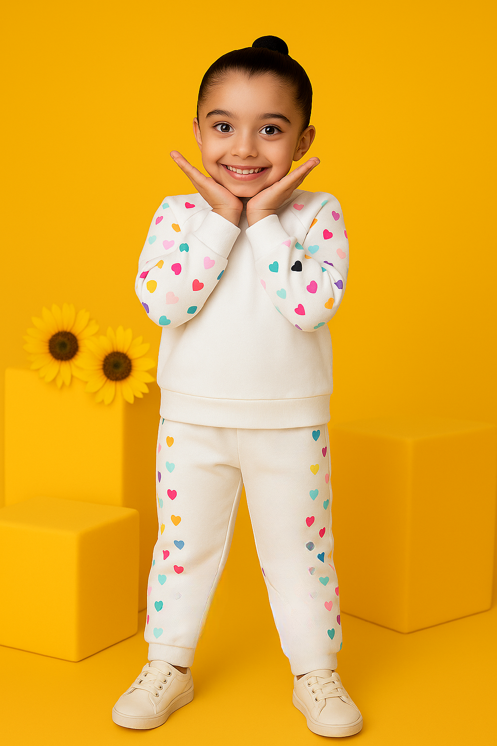 Colourful Heart Printed Sweatshirt Set