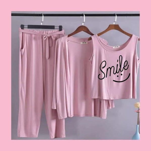 Smiley Women Night Suit PJ 3 Pieces Set