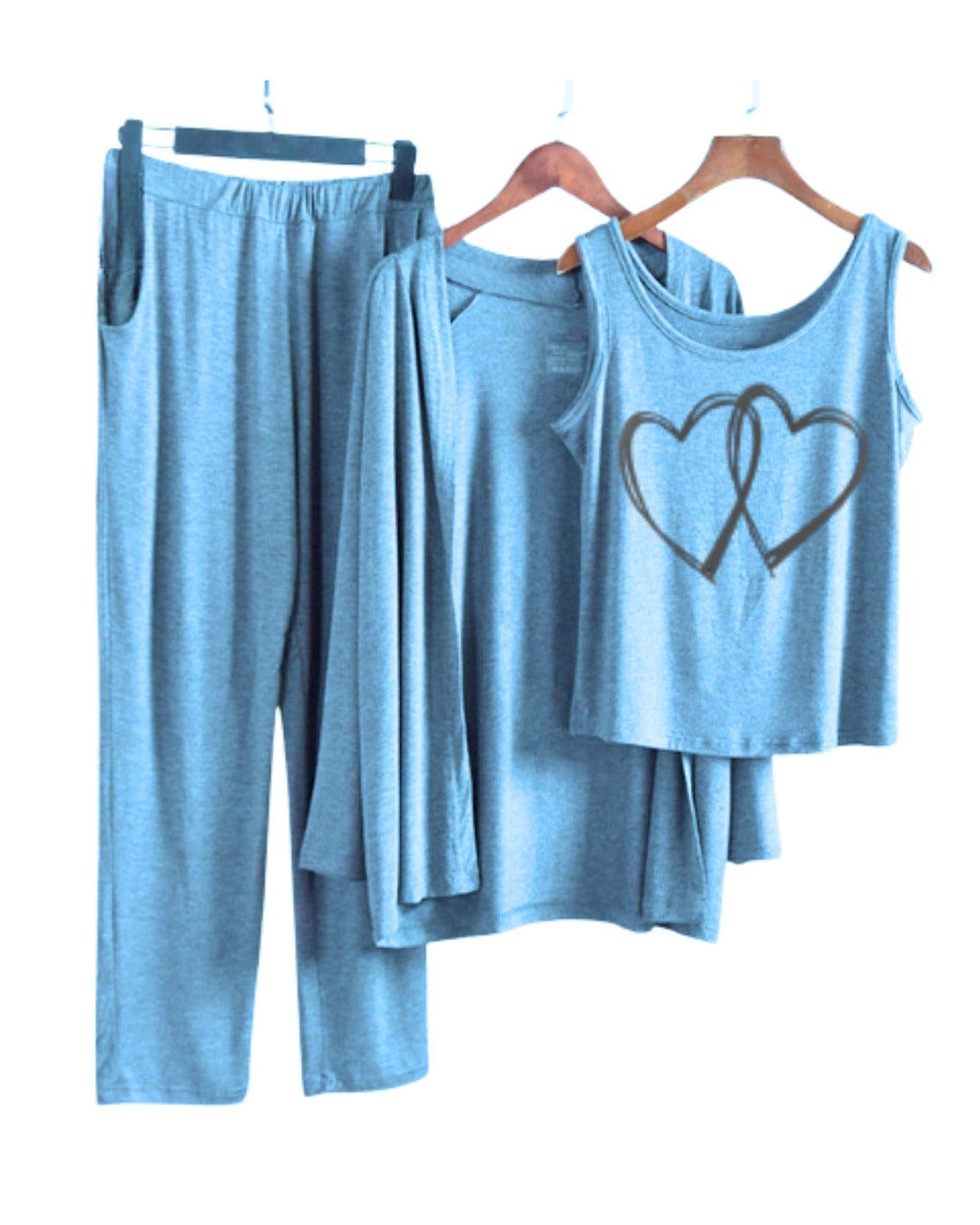 Two Heart Women Night Suit PJ 3 Pieces Set
