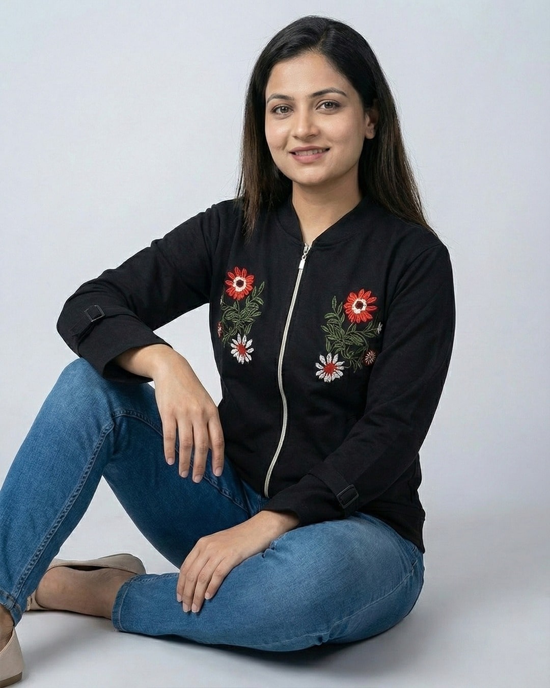 Embroidered Twin Floral Patch Jacket