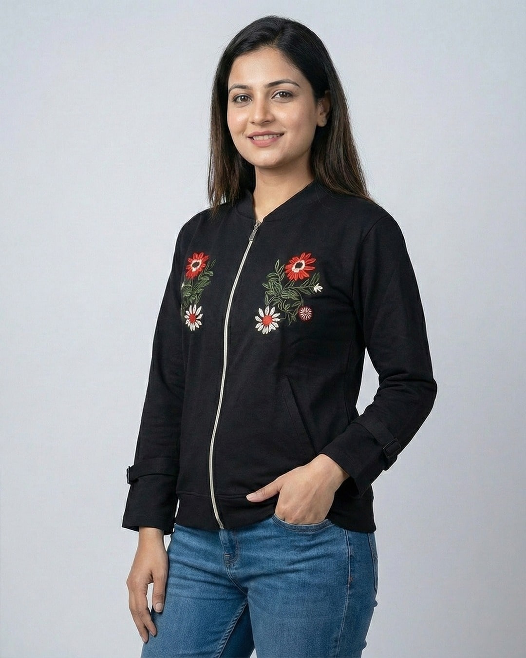 Embroidered Twin Floral Patch Jacket