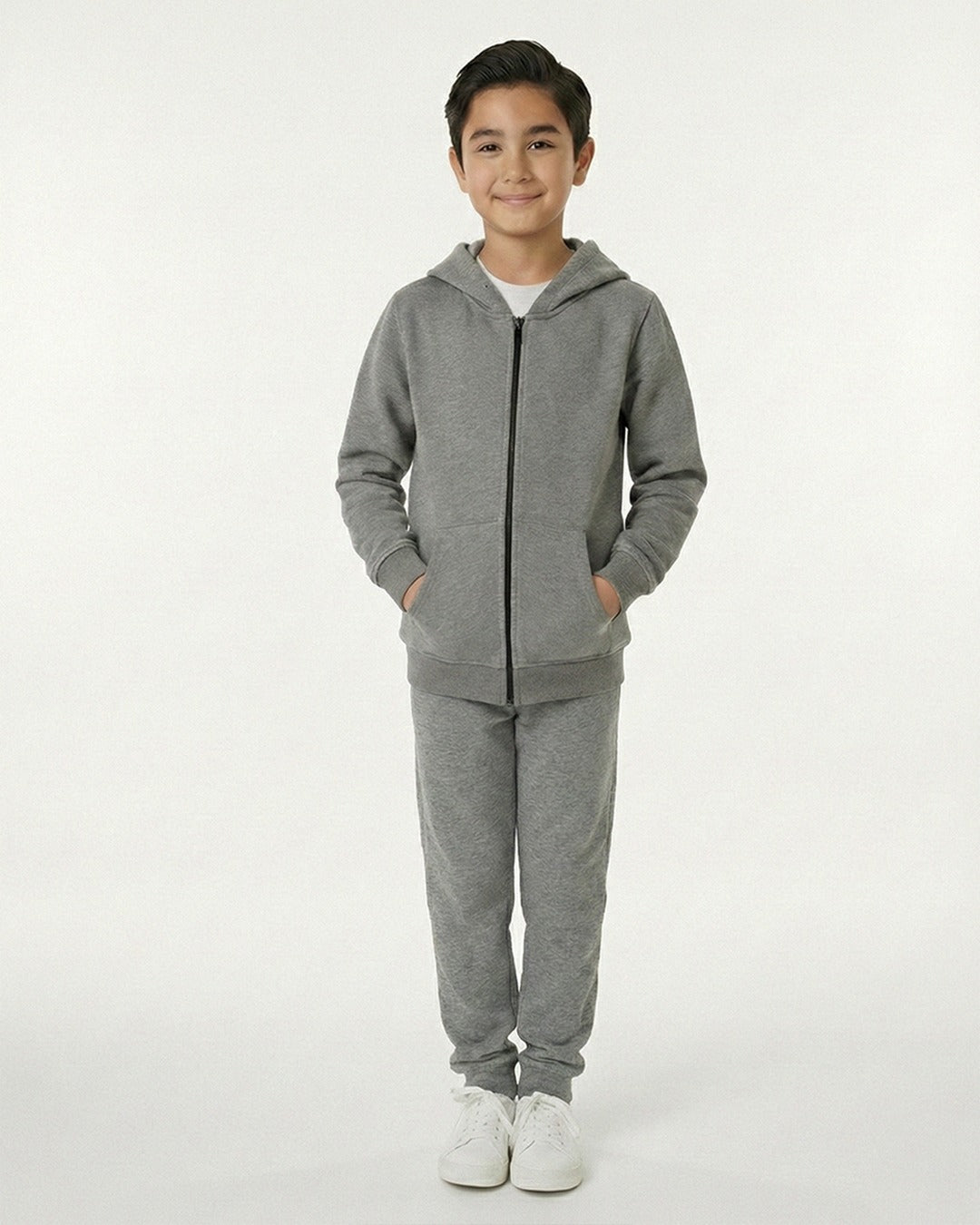Kids Grey Fleece Hoodie & Jogger Set with Dino Spike Hood