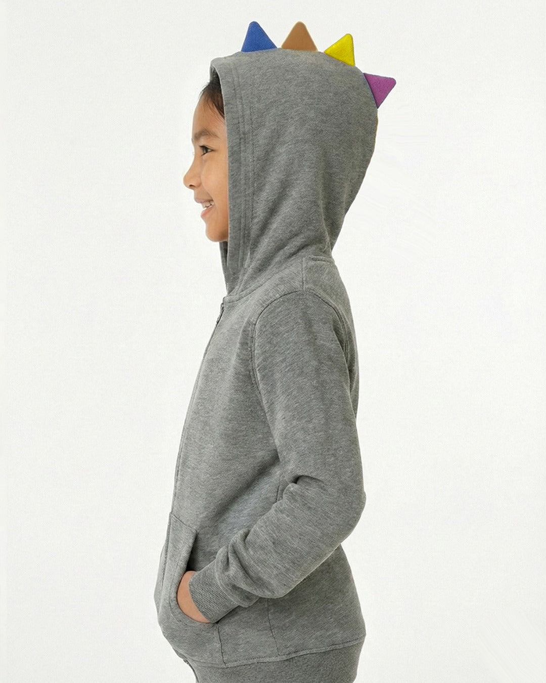Kids Grey Fleece Hoodie & Jogger Set with Dino Spike Hood